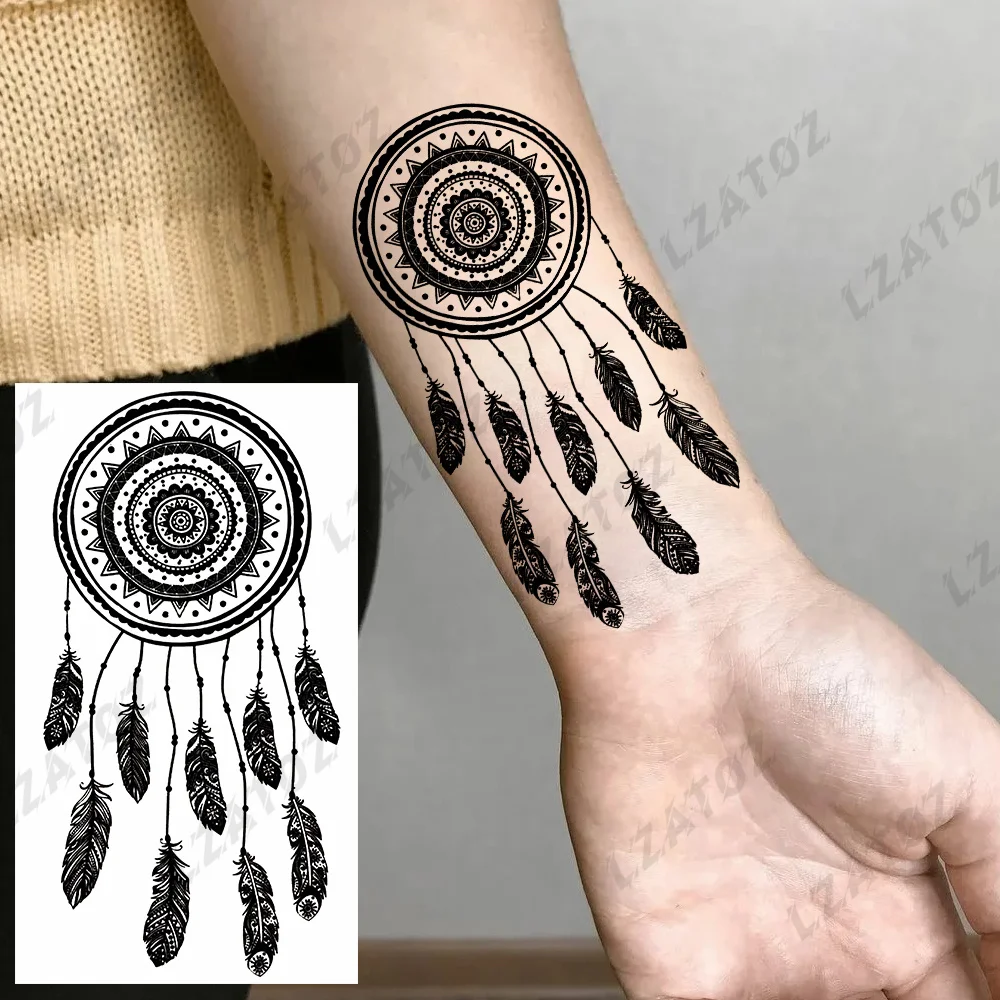 

Lace Dream Catcher Temporary Tattoos For Woman Adults Realistic Fake Feather Indian Tattoo Sticker Wrist Waterproof Tatoos