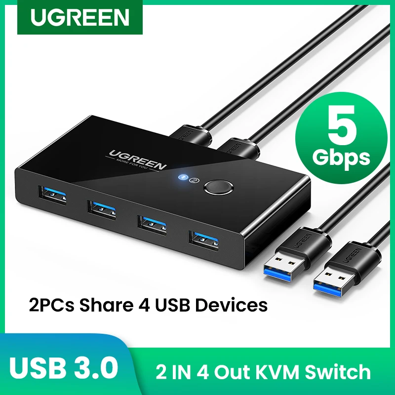 UGREEN KVM Switch USB Switch USB 3.0 2.0 for PC Laptop 2 Computers Sharing 4 USB Devices Peripheral Switcher Sharing Keyboard
