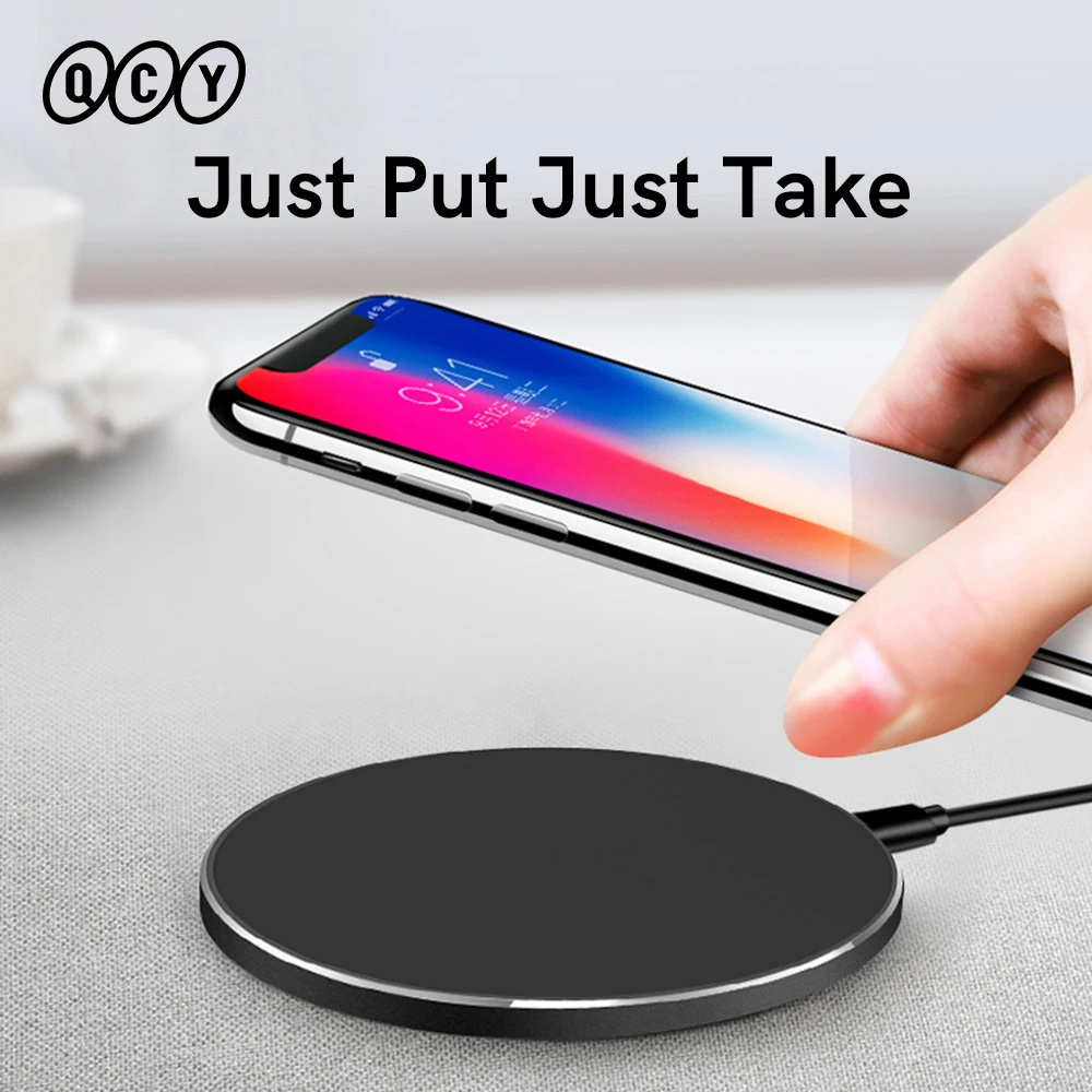 qcy 10w wireless charger pad for iphone 11 12 x xs fast wirless charger for xiaomi huawei mobile phone qi wireless charger free global shipping