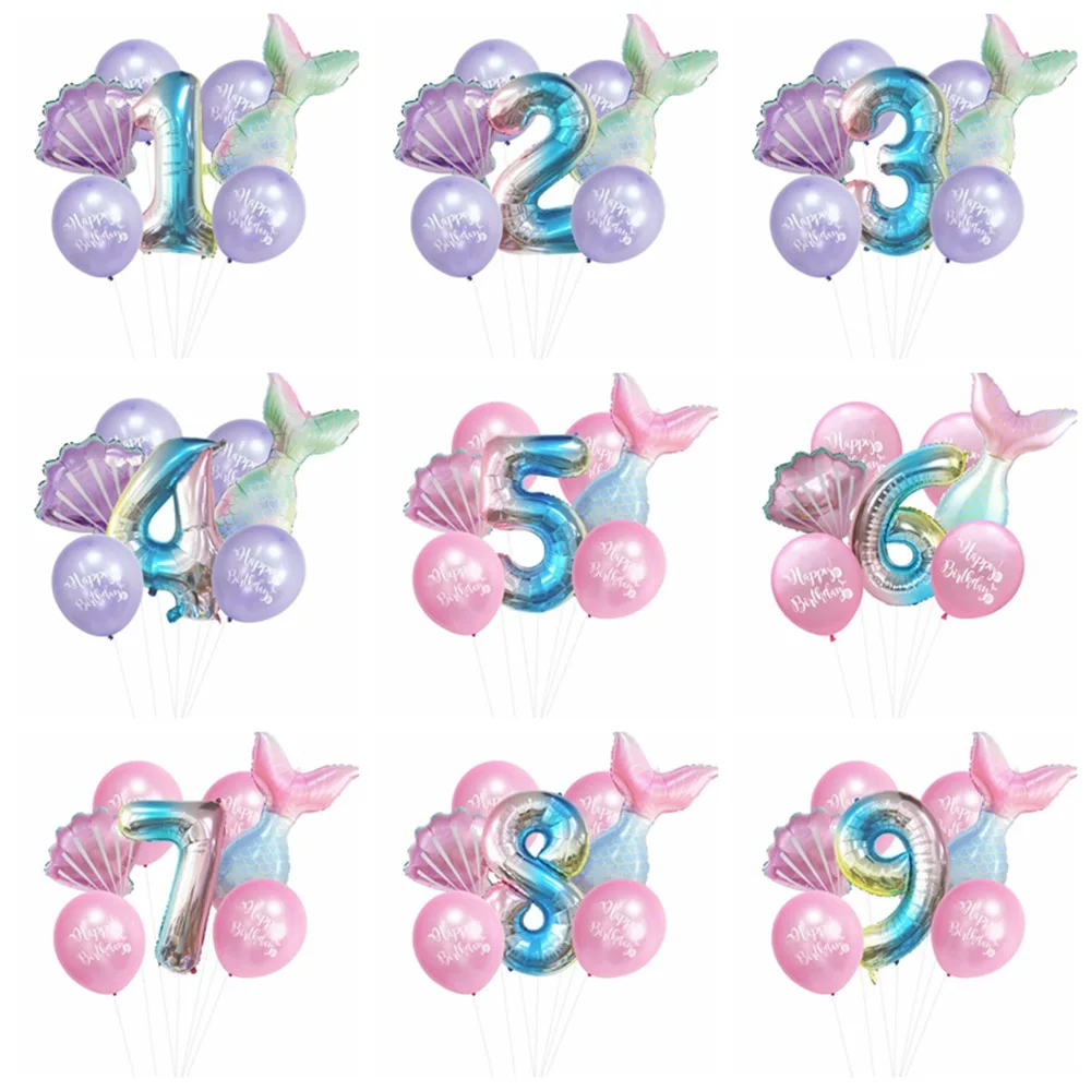 

32Inch Big Foil Birthday Balloons Helium Number Balloon 0-9 Happy Mermaid Party Decors Kids Baby Shower Mermaid Figures Globos