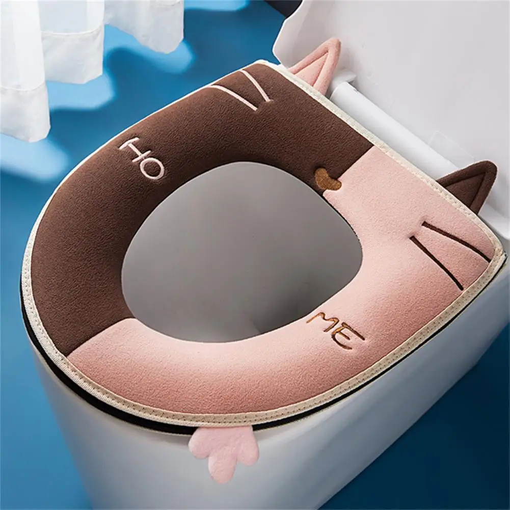 

Great Toilet Seat Pad Thick Long Lasting Anti-shrink Embroidery Cat Lid Seat Pad Lid Cover Pad Toilet Seat Cushion