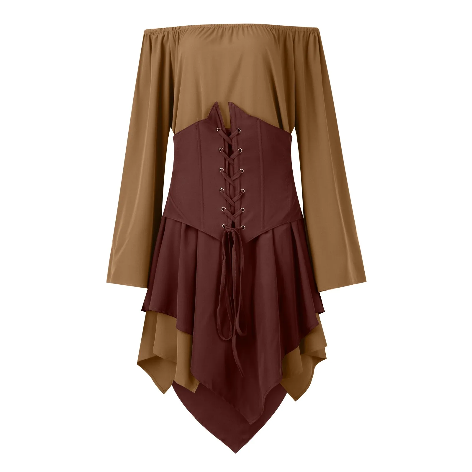 

Halloween Cosplay Palace Victoria Medieval Vintage Fairy Elf Costume For Women Princess Bandage Christmas Ptachwork Party Dress