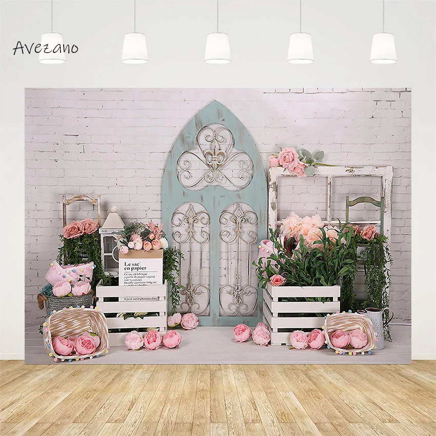 

Avezano весенний Фон фотографии розовые цветы деревянная дверь кирпичная стена девушка день рождения Портрет фон Декор Фотостудия