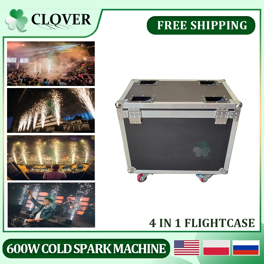 0 налог 1 шт. Flycase(4 в 1)600 Вт холодная искра машина холодный фейерверк DMX пульт