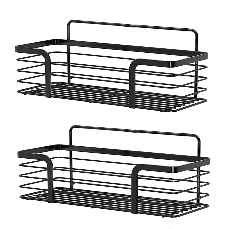 

AT69 -2Pcs Adhesive Shower Caddy Organiser Basket Bathroom Kitchen Storage Shelf Wall Mounted Stainless Steel No Drilling