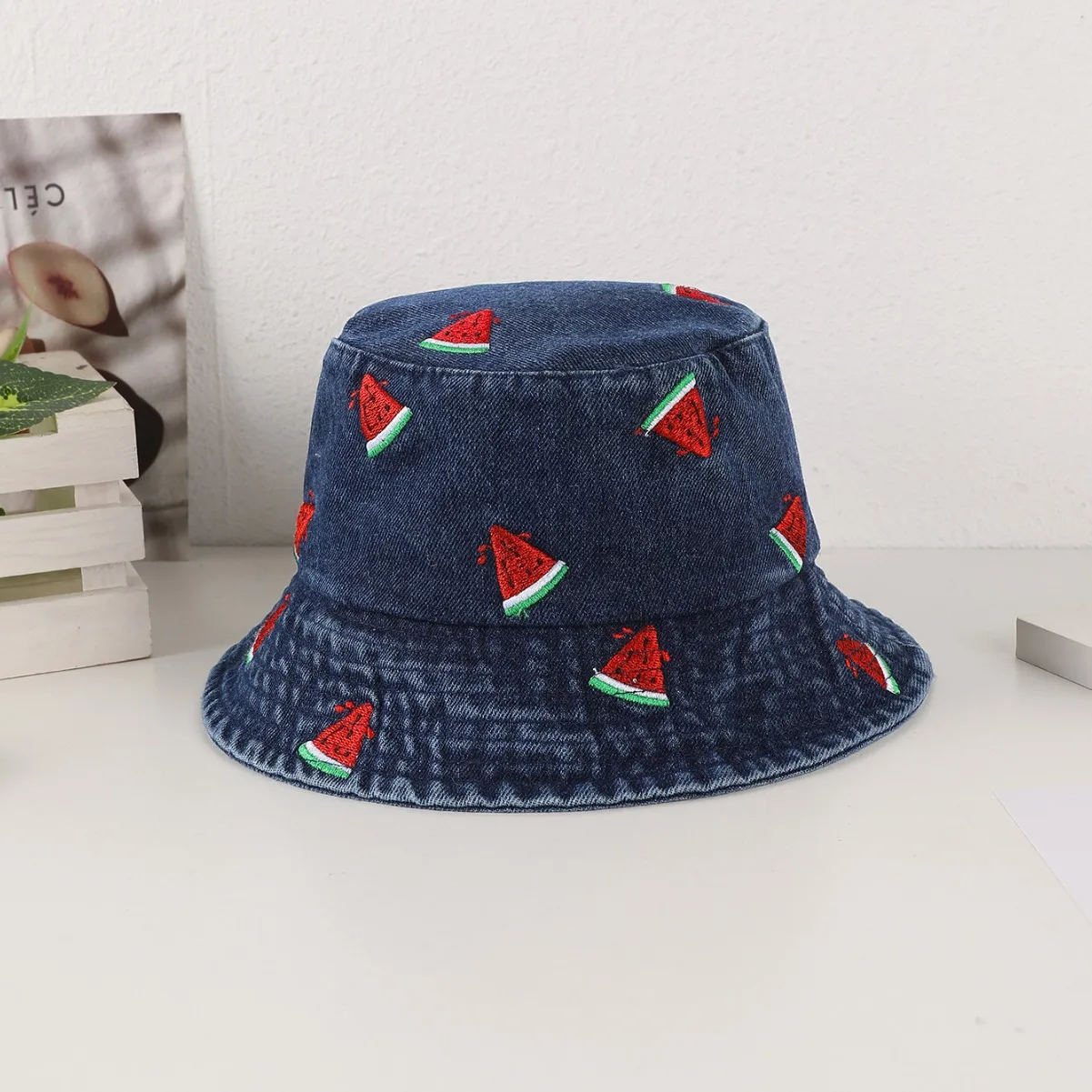 Новая летняя джинсовая панама для женщин с вышивкой арбуз уличная шляпа девочек