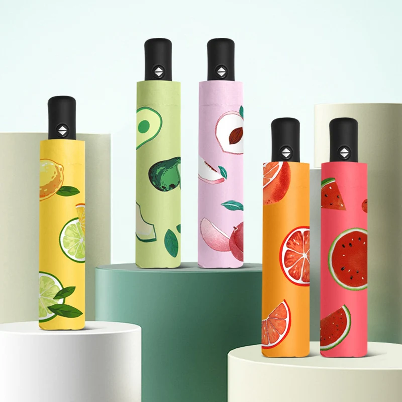 

Anti-UV UPF50+ Parasol Automatic Anti-Ultraviolet Three-Folding Umbrella Waterproof Fruit Style Folding Sunny Rainy Umbrella