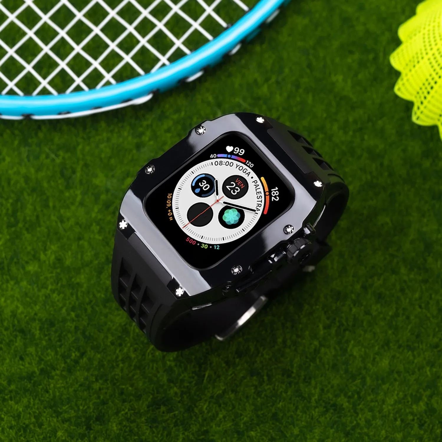 Luxury Modification Kit Case Band for Apple 8 7 6 5 SE PC Case for Iwatch Series 45MM 44MM Men Rugged Fluororubber Sport Band