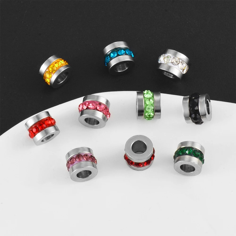 

30pcs Stainless Steel Charms Rhinestone Hole 3mm Spacer Loose Beads for Diy Bracelet Necklace Jewelry Making Accessories