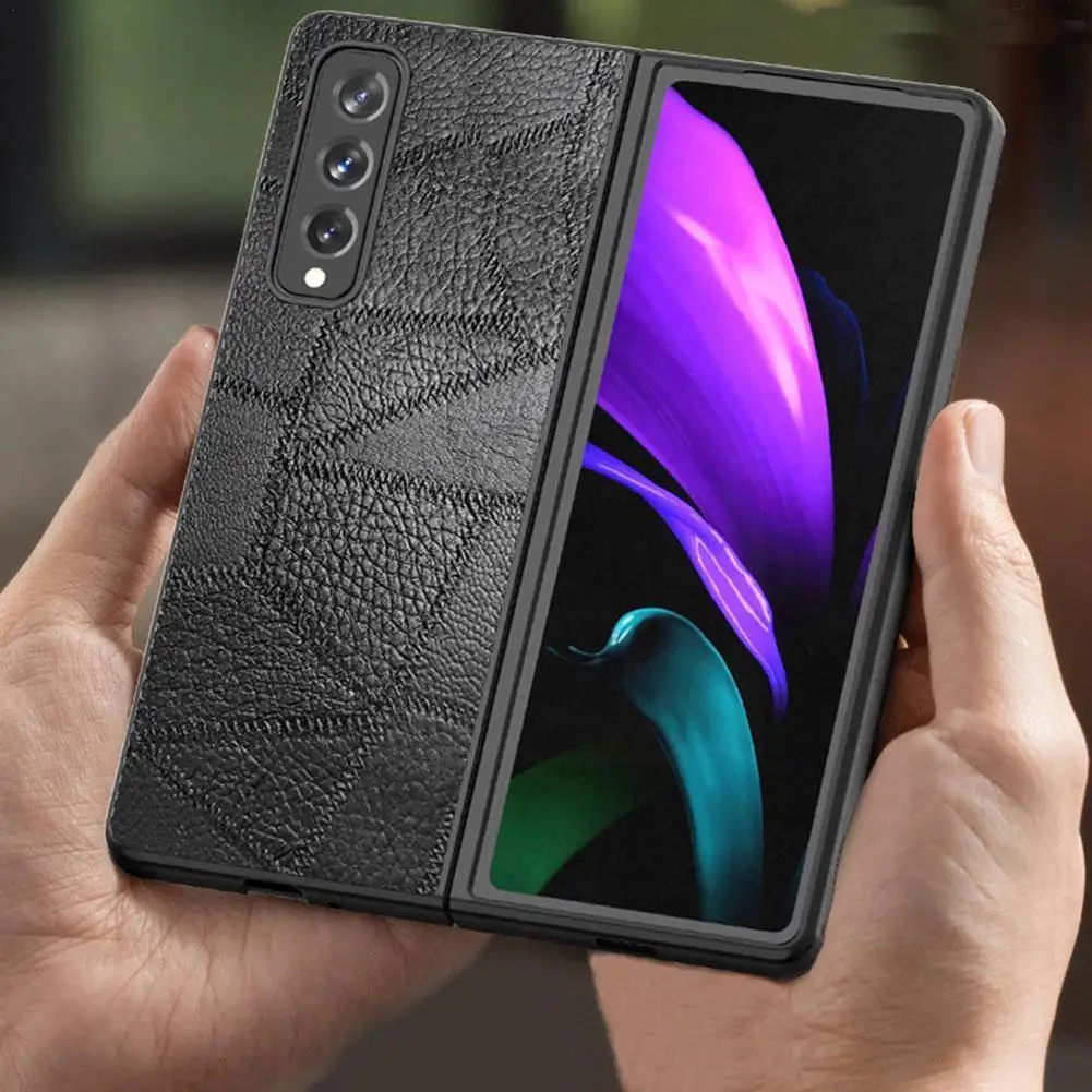 

For Z Fold 3 Full Front Back Protective Cover For Z Fold3 S Shockproof Genuine Leather B3w3