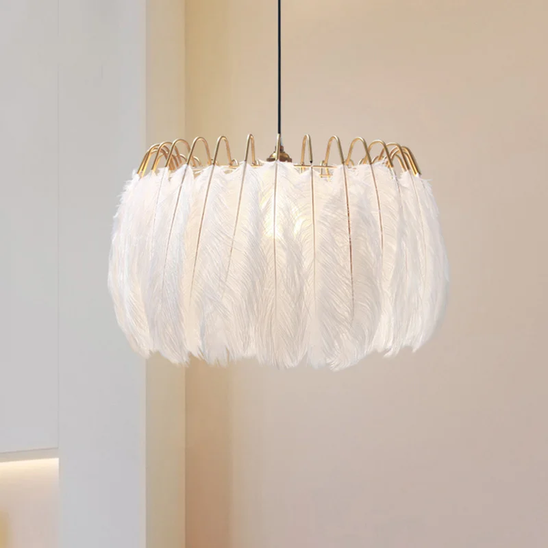 

Pendant Lights Modern simplicity LED White Feather Romantic Hang lamp For Bedroom Children's room deco Suspension Luminaire