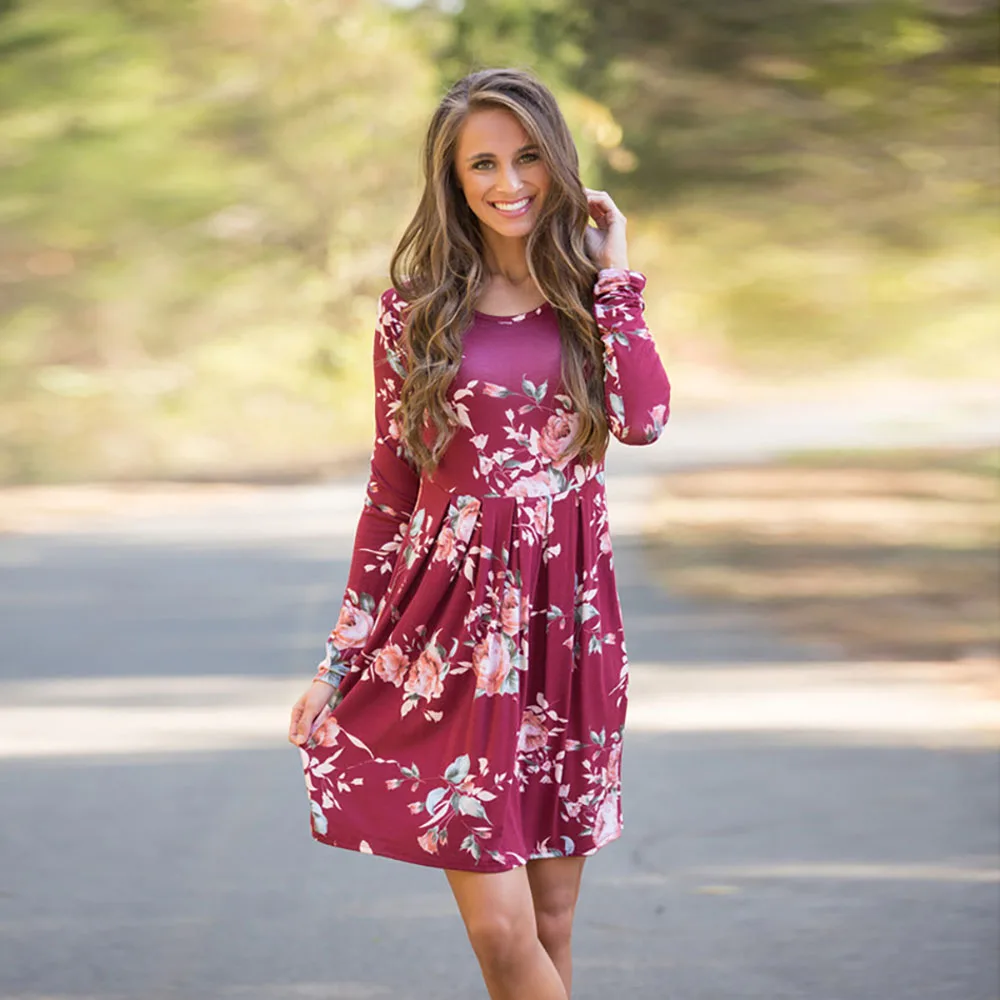 

Elegant Summer Dress For Women Polyester Print Casual Travel Beach A Line Long Sleeve Women Dress