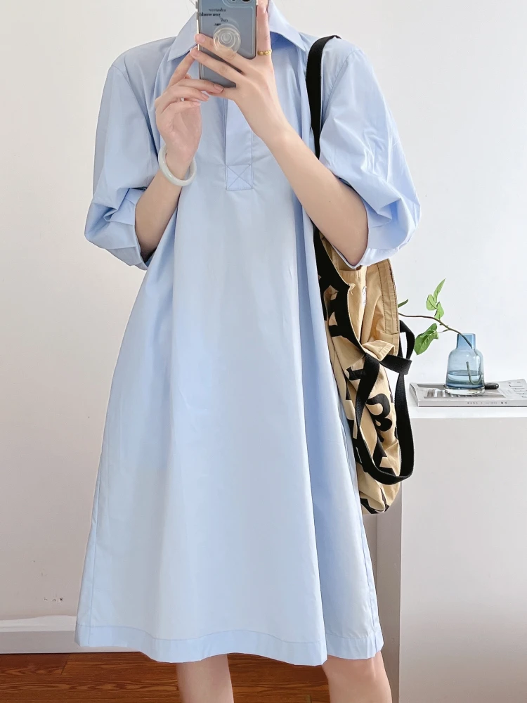 

Женское платье с пуговицами на воротнике, летнее Повседневное платье-миди большого размера с рукавами-воздушными шарами