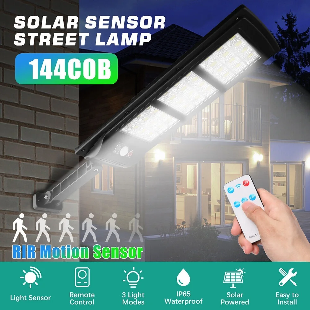 

Solar Outdoor Garden Street Light Wireless IP65 Waterproof Wall Motion Sensor 144/180 LED/COB Remote Control Porch Patio Path