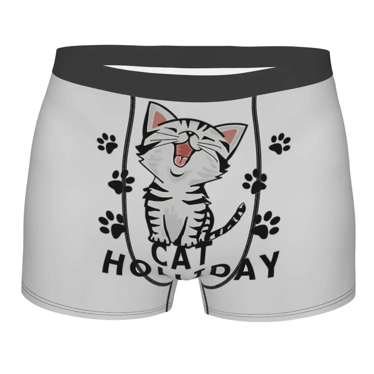 Забавное дышащее нижнее белье Cat Holliday с надписью «Meow», дышащие трусики, мужское нижнее белье, сексуальные шорты, боксеры, трусы