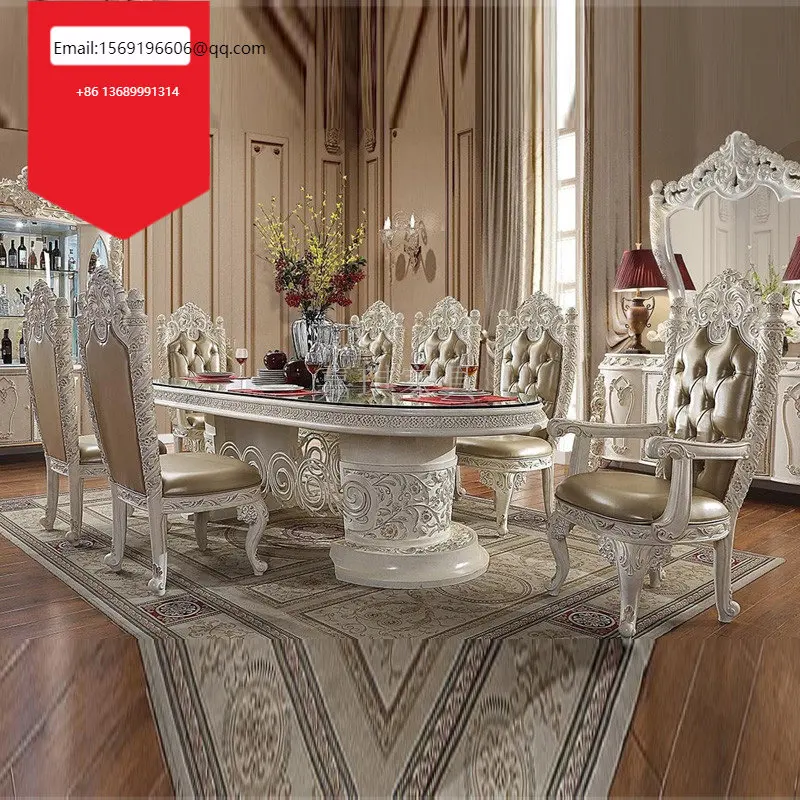 

Custom-made French court solid wood dining tables and chairs wood carving art European luxury dining room furniture