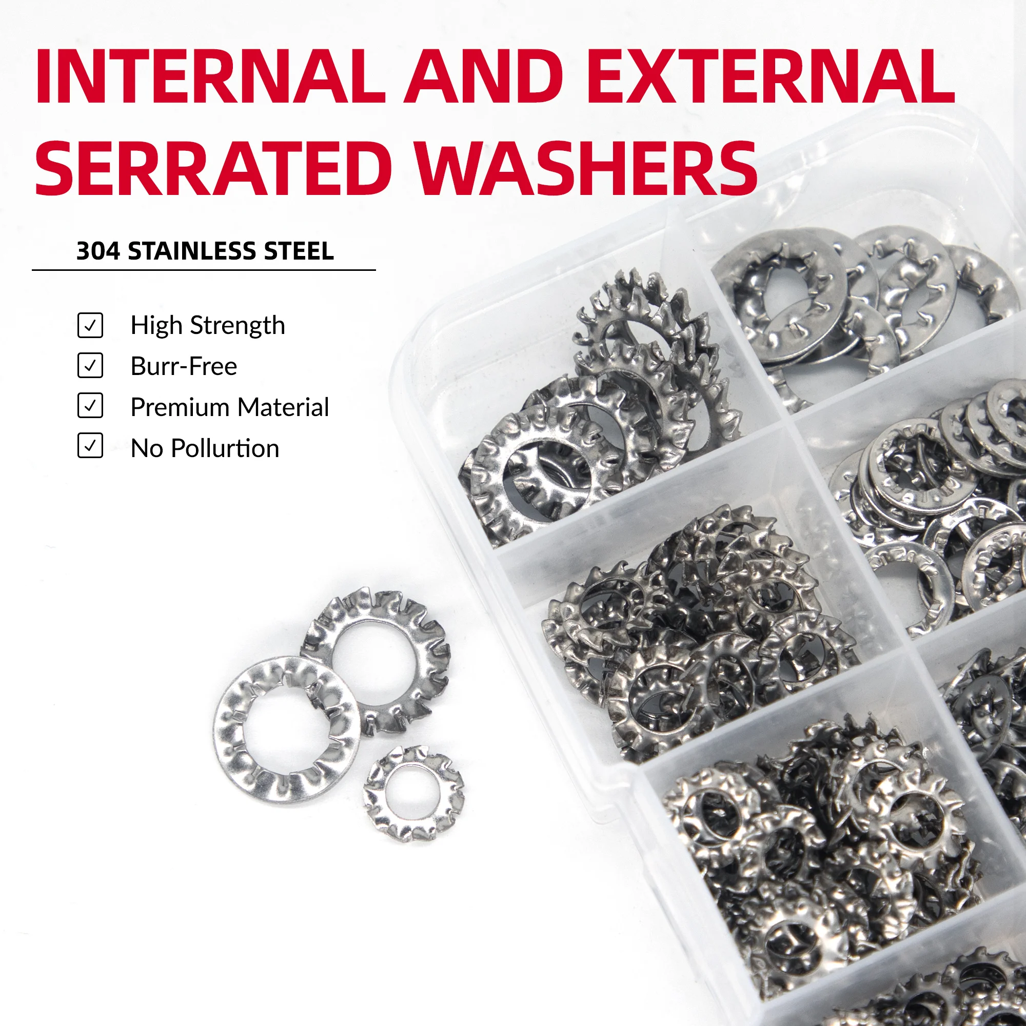 500 шт. метрические комплекты с внутренними и внешними зубчатыми шайбами M3 M4 M5 M6 M8
