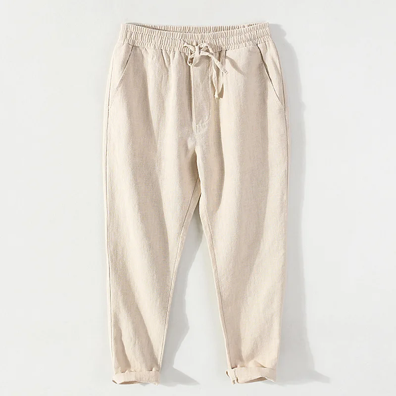 

Мужские брюки, весна и лето, свободные рабочие штаны с девятью точками, льняные повседневные мужские штаны, все соответствует маленьким ногам