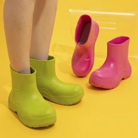 new candy color rain boots women casual boots eva lightweight rubber sole anti slip shoes solid color platform ankle boots