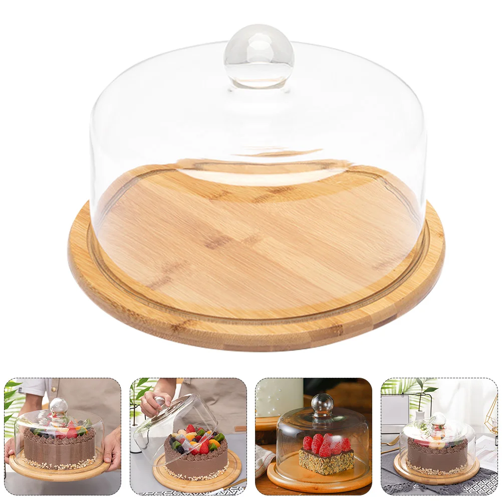 

Cake Dome Cover Stand Dessert Food Plate Display Wood Cupcake Serving Cloche Platter Lid Server Clear Cheese Wooden Tray Holder