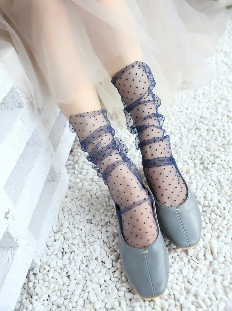 Sexy Dot Lace Socks Women Transparent Mesh Ankle Socks Ultra-Thin Princess Tulle Socks Female Breathable Fairy Socks