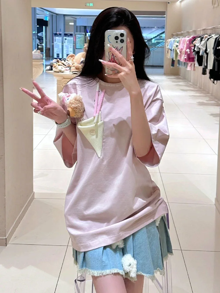 

Высококачественная Летняя мода 2023 новинка футболка с трехмерной головой медведя куклы Свободная Повседневная Женская футболка большого размера с коротким рукавом