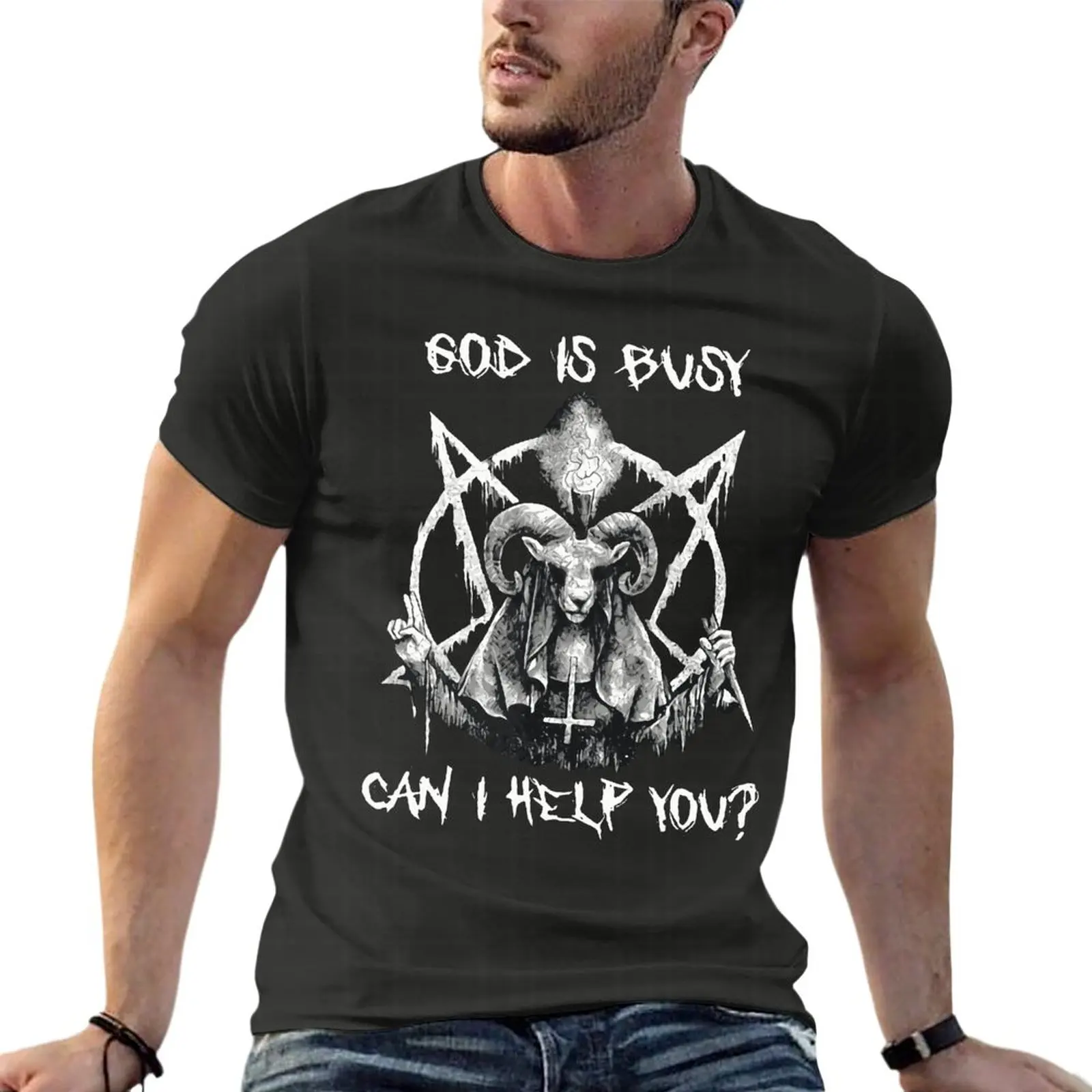 

Details About Satan God Is Busy Can I Help You Oversized T Shirts Branded Mens Clothing Short Sleeve Streetwear Tops Tee