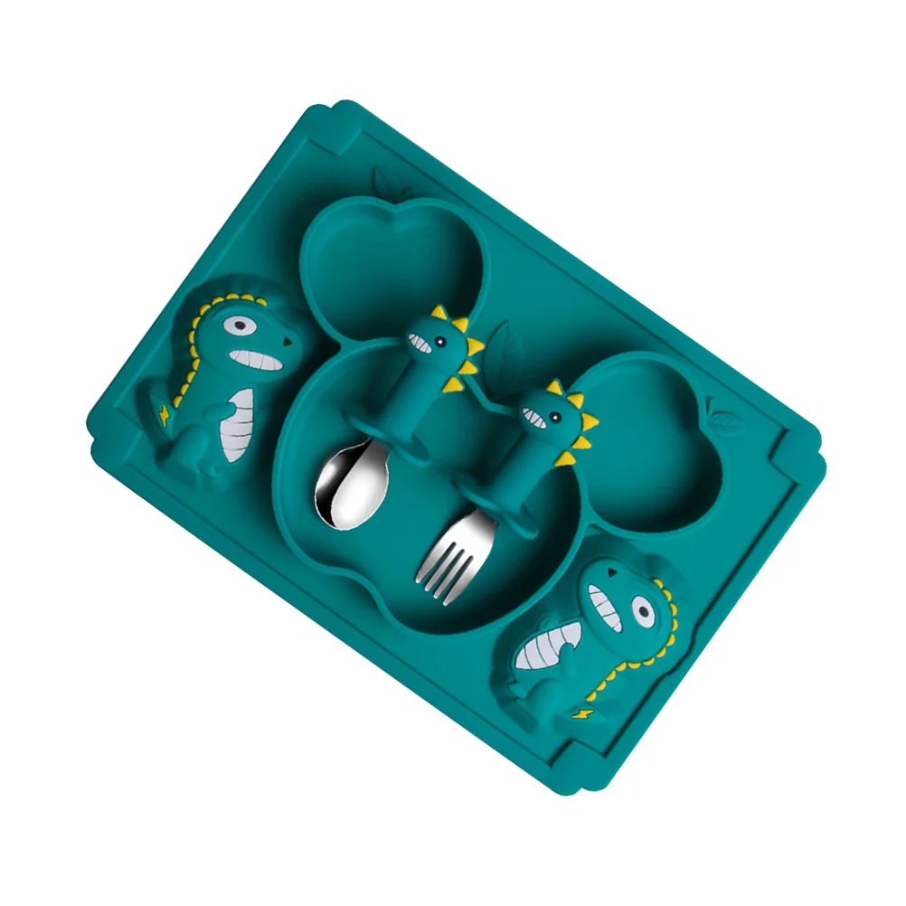 

Baby Silicone Tableware Bowl Forkplate Set Cutlery Spoon Dishfeeding Supplies Dinner Children Placematdivided Training Service