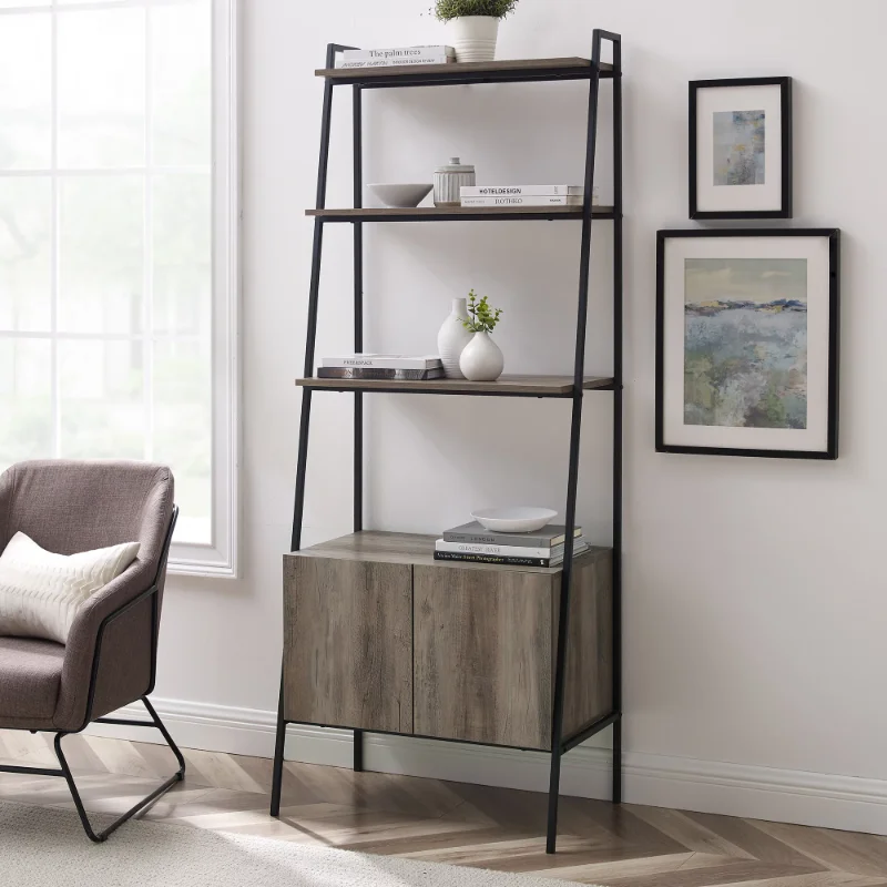 

Woven Paths Urban Industrial 4-Shelf Ladder Bookcase, Grey Wash