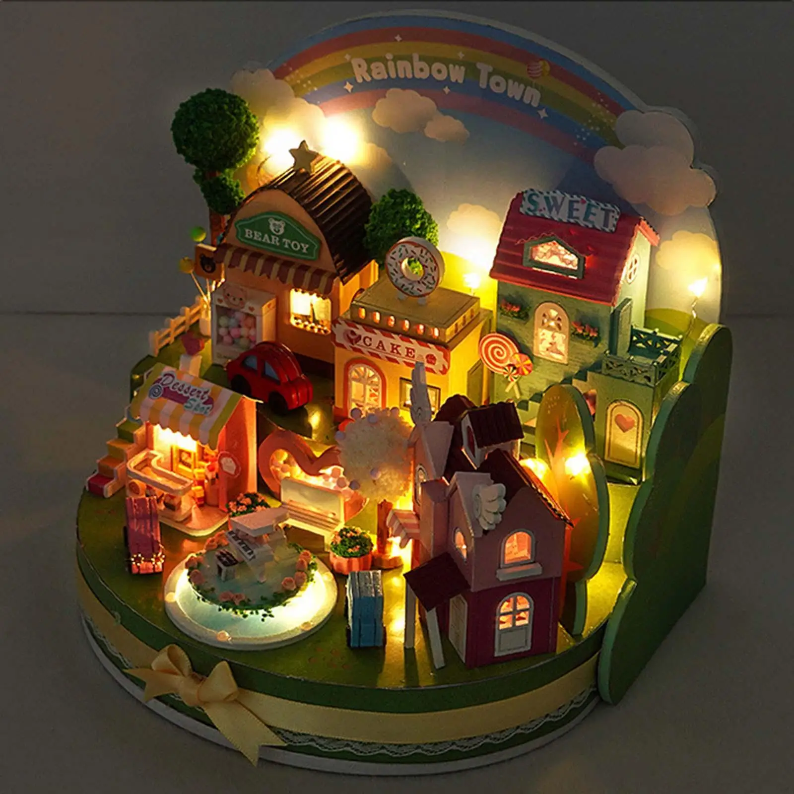 

Miniature Dollhouse Creative Doll House Toys Gift Shop Wooden Home Decor Happy Town Street Theater Model for Teenagers Adults