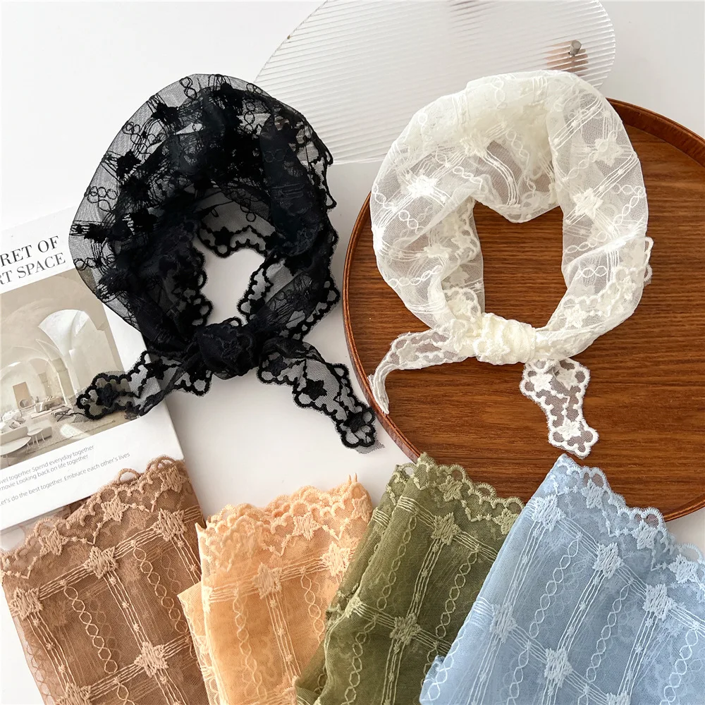 

Stars Flower Small Scarf Lace Triangle Hair Scarf Embroidered Wrap Shawl Head Neck Neckerchief Headband Handmade Soft Bandanas