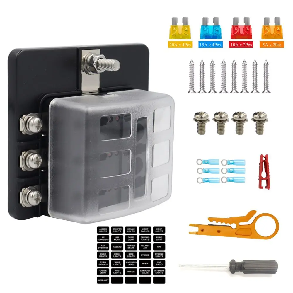 

12V/32V 6 Way Bus Marine for Truck Boat Car Accessory Block Fuse Box Blade Fuse Holder Plastic Cover