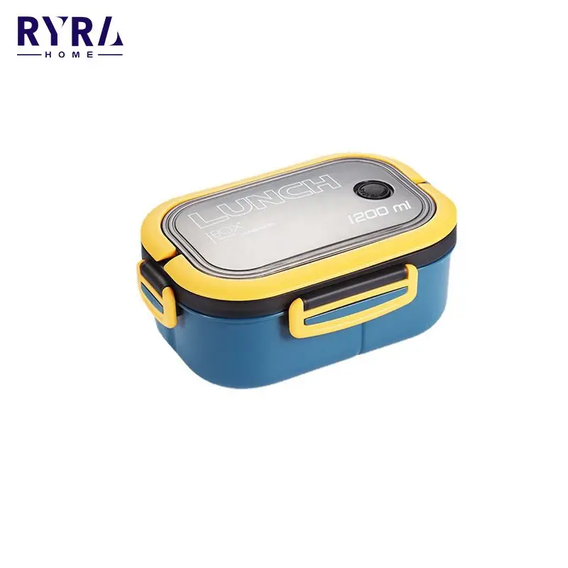 

Портативный герметичный Ланч-бокс, 2-Ярусный контейнер для еды для детей и студентов, с вилкой, ложкой и защитой от протечек, для микроволнов...