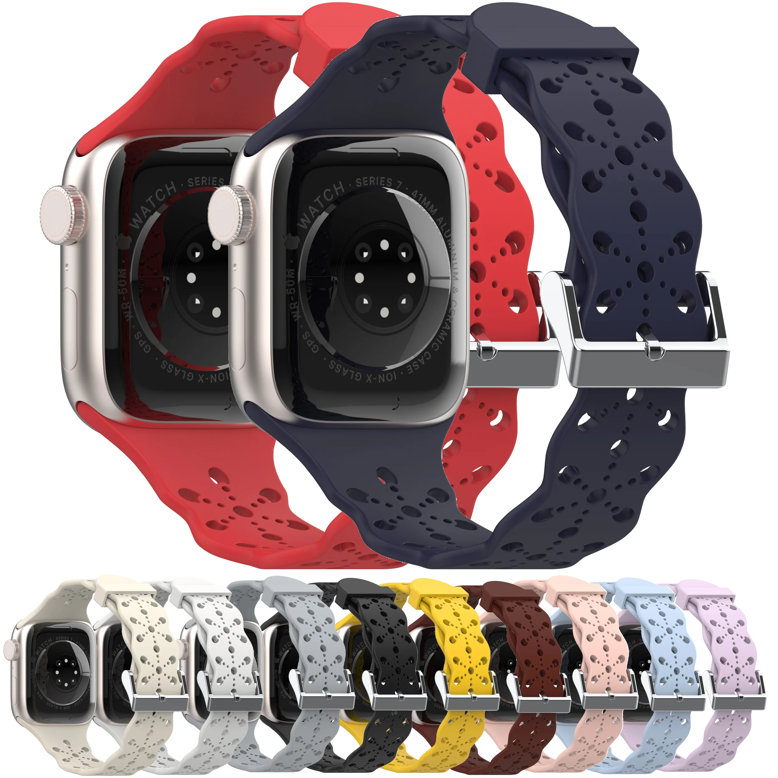 

Sports Lace silicone Strap For Apple Watch 7 Series SE 654321 41MM 45 44MM 40MM Rubber Watch band for iWatch 42MM 38MM Bracelet