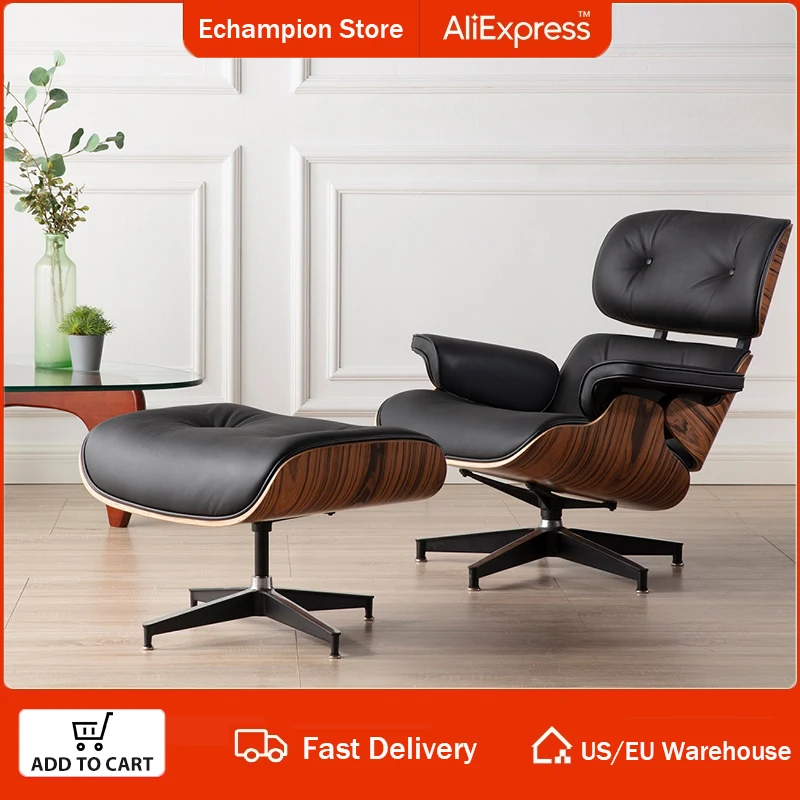 

Mid Century Lounge Chair Lounge Chair with Ottoman Furniture Real Leather Swivel Recline Chairs Leisure Sofa for Living Room