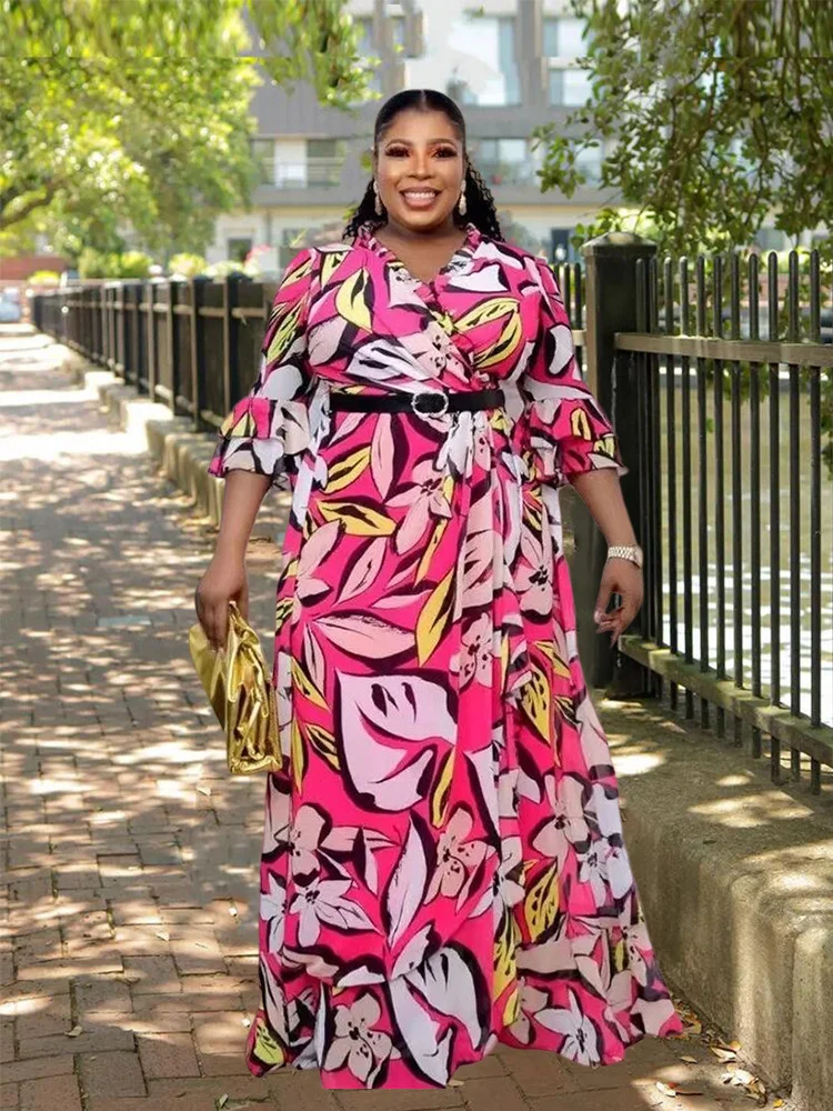 Plus Size African Dresses for Women New Elegant Birthday Dress with Sleeves Long Maxi Dress Casual Wholesale 3xl 4xl 5xl 6xl