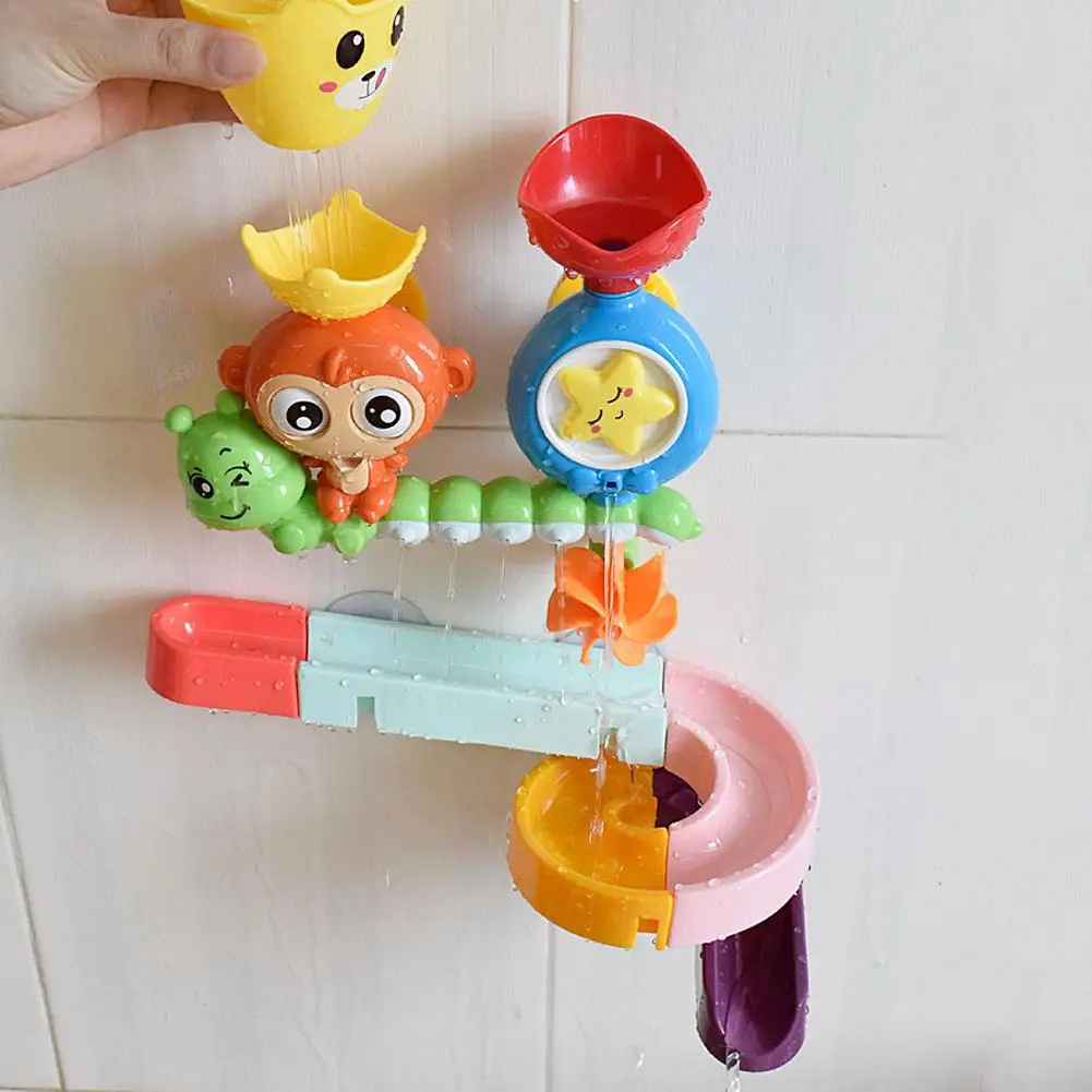 

DIY Baby Bath Toys Wall Suction Cup Marble Race Run Track Bathroom Bathtub Monkey Water Sprinkler Game Play for Children
