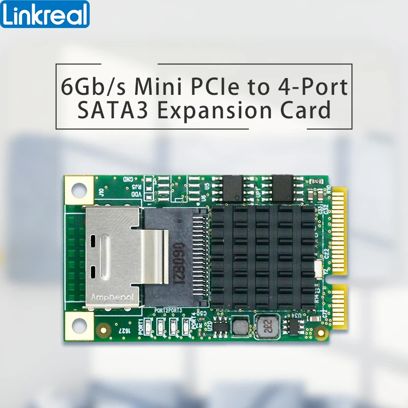 Плата расширения Linkreal Mini PCIe на 4 порта SATA 3 0 6 Гбит/с радиатором и чипсетом Marvell