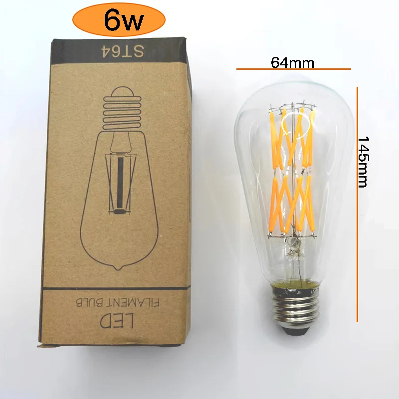 Фото 3 шт. E27 светодиодный ST64 с регулируемой яркостью 4 Вт 6 Вт Edison Retro винтажная нить накаливания 110 В-240 В теплый белый 2700 К 4500 К 6500 К COB светодиодная лампа №1