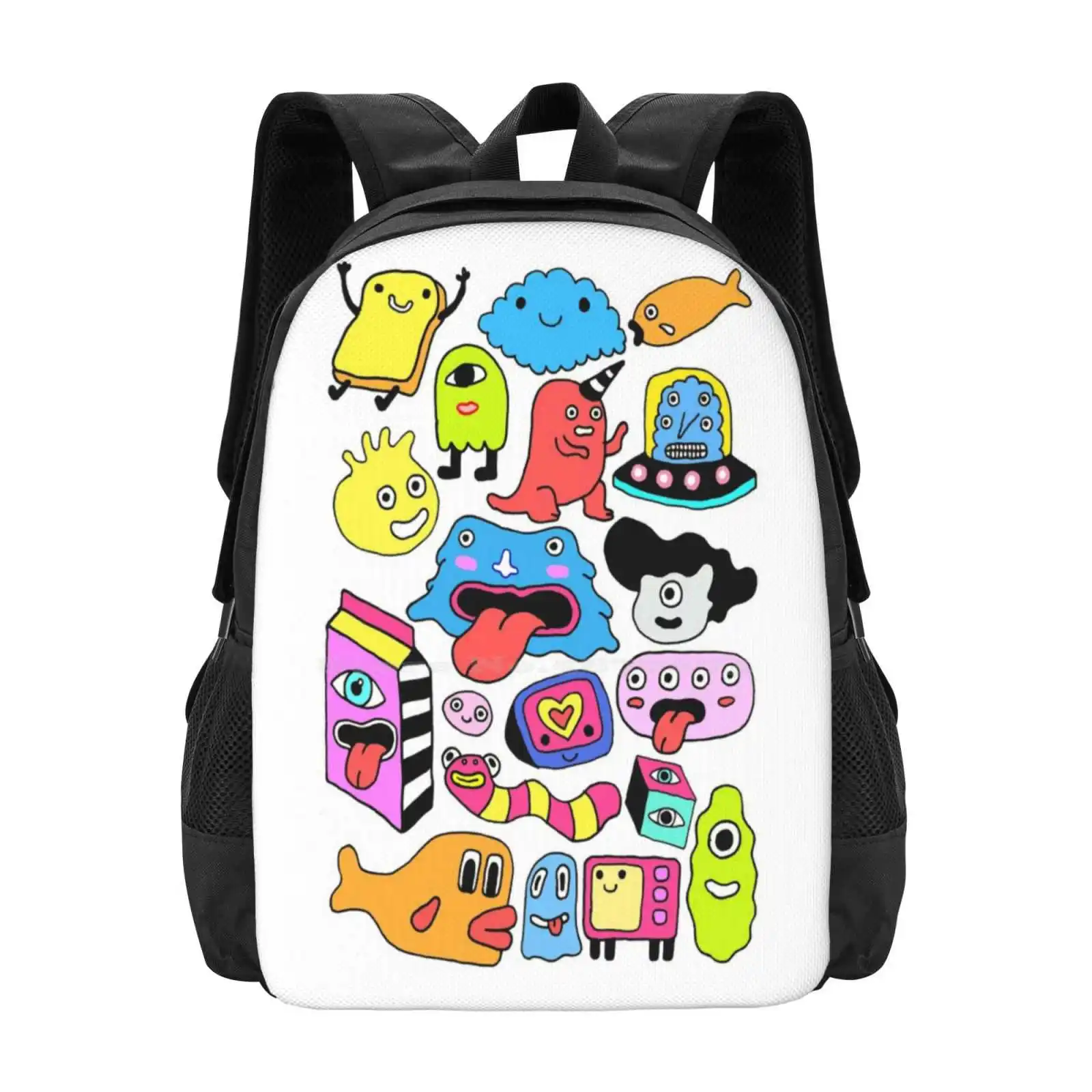 

I Love Monsters Large Capacity School Backpack Laptop Bags Monster Aliens Creatures Cartoon Doodles Cyclops Kawaii Cute Quirky