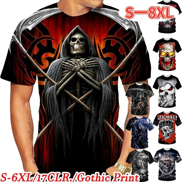 Летняя Готическая футболка с рисунком черепа большого размера крутая Мужская и
