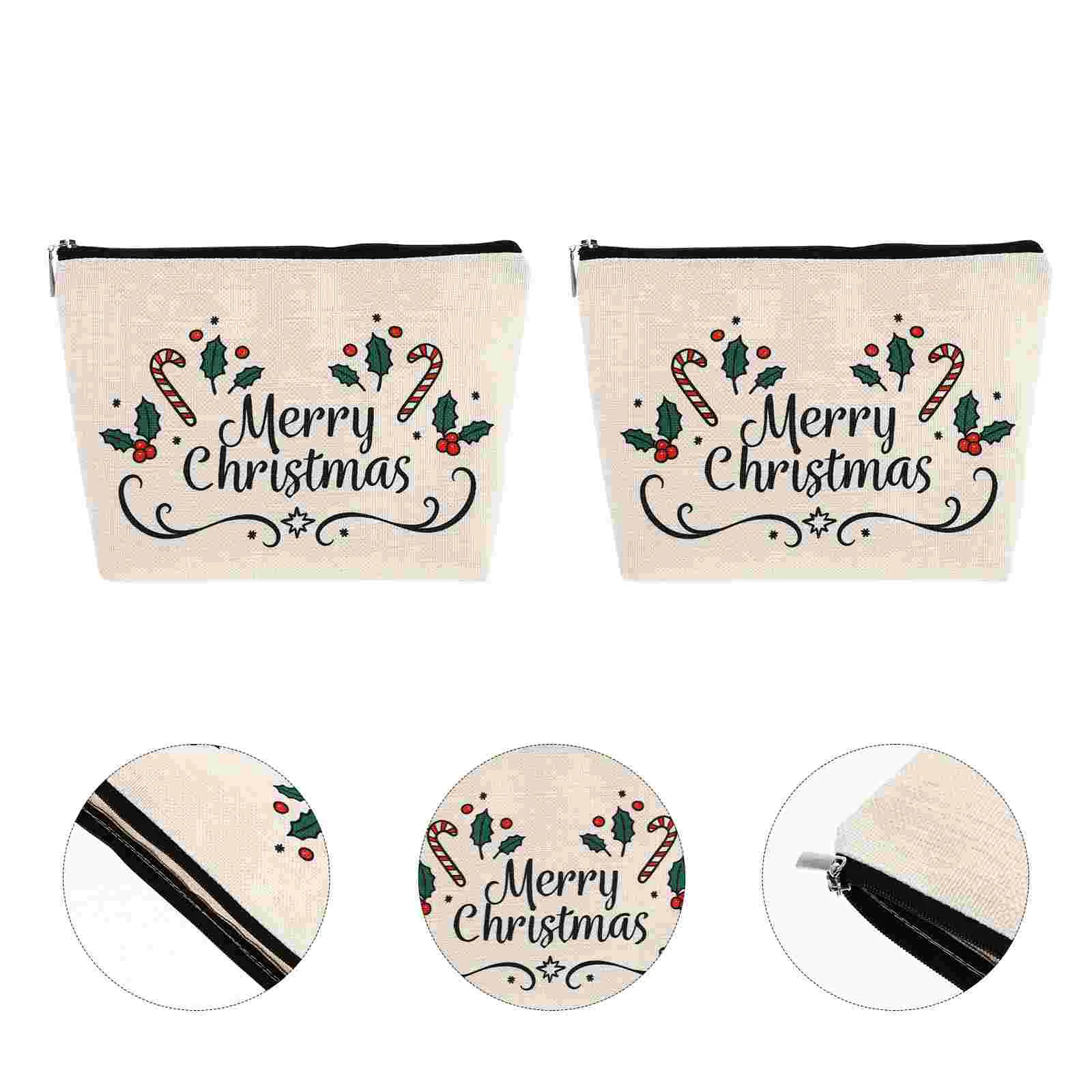 

Christmas Makeup Bag: Purse Linen Jewelery Toiletry Sanitary Napkin Storage 2Pcs