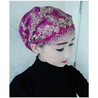 spring and summer muslim scarf ethnic style headscarf womens hat veil gold silk embroidered hat turbans for women head wraps