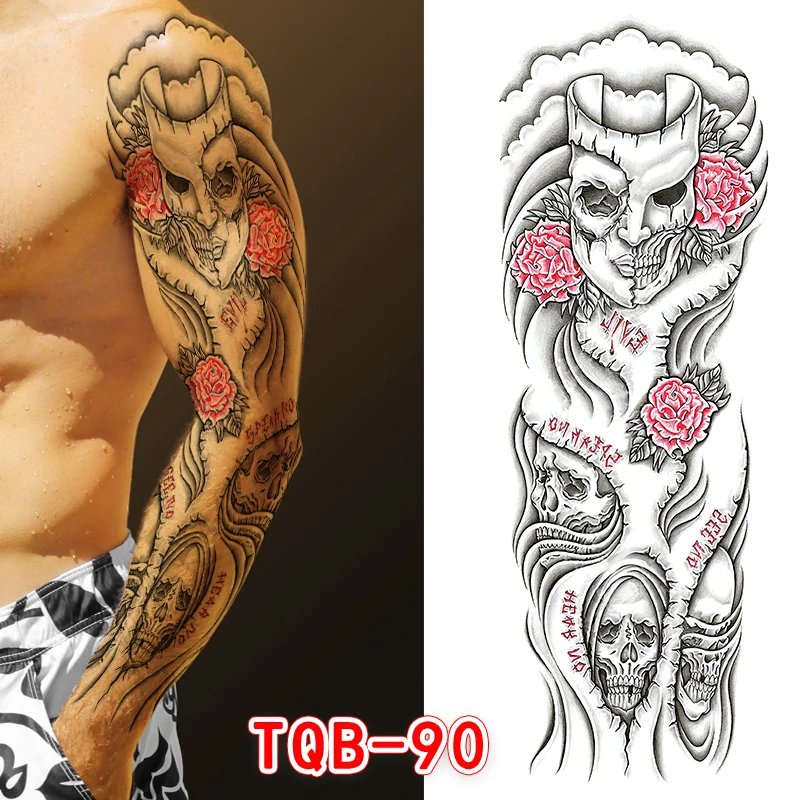 Большой рукав-наклейка с татуировкой Лев корона король роза водостойкая