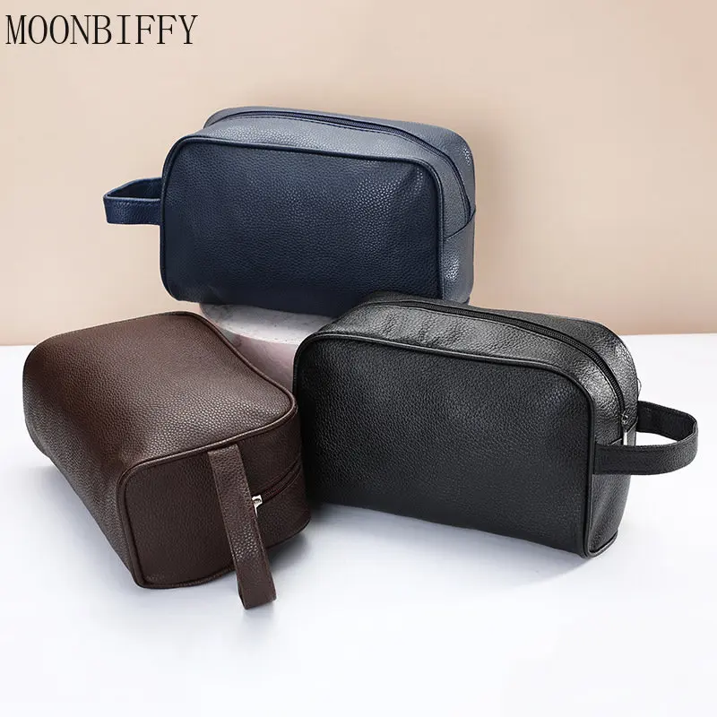 

Men Travel Cosmetic Bag Zipper Makeup Bags Portable Women Cosmetics Organizer Storage Pouch Travel PU Leather Toiletry Bag