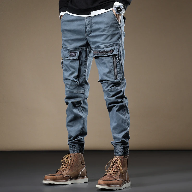 

2022 Spring Autumn Men Fashion Casual Cargo Pants Streetwear Solid Multi-Pockets Pants Men Loose Joggers Trousers Male T222