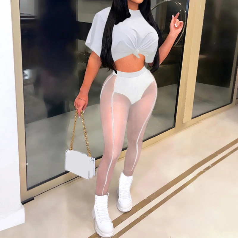 

2022 Sexy Perspective Mesh High Waist Black Leggings Women Slim Sport Casual Pants Patchwork Sheer See Through Fitness Clothing