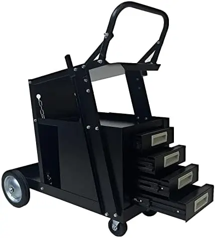 

Welding Cart with 4 Drawers Upgraded Cable Hook Tank Storage Safety Chain for TIG MIG Welder and Plasma Cutter