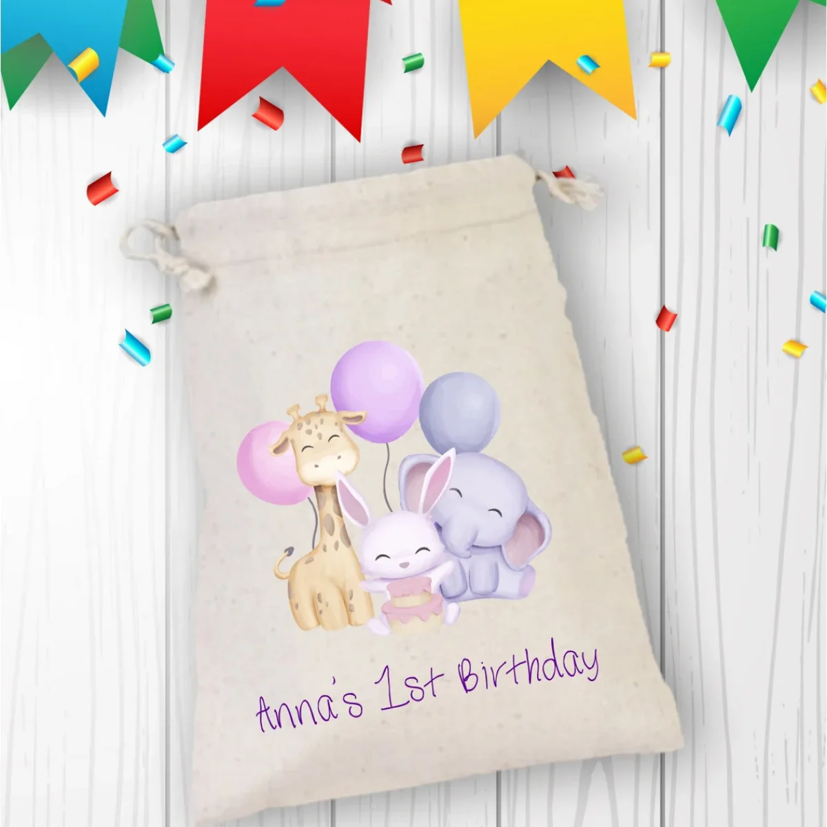 Персонализированная сумка на день рождения с милыми животными и воздушными