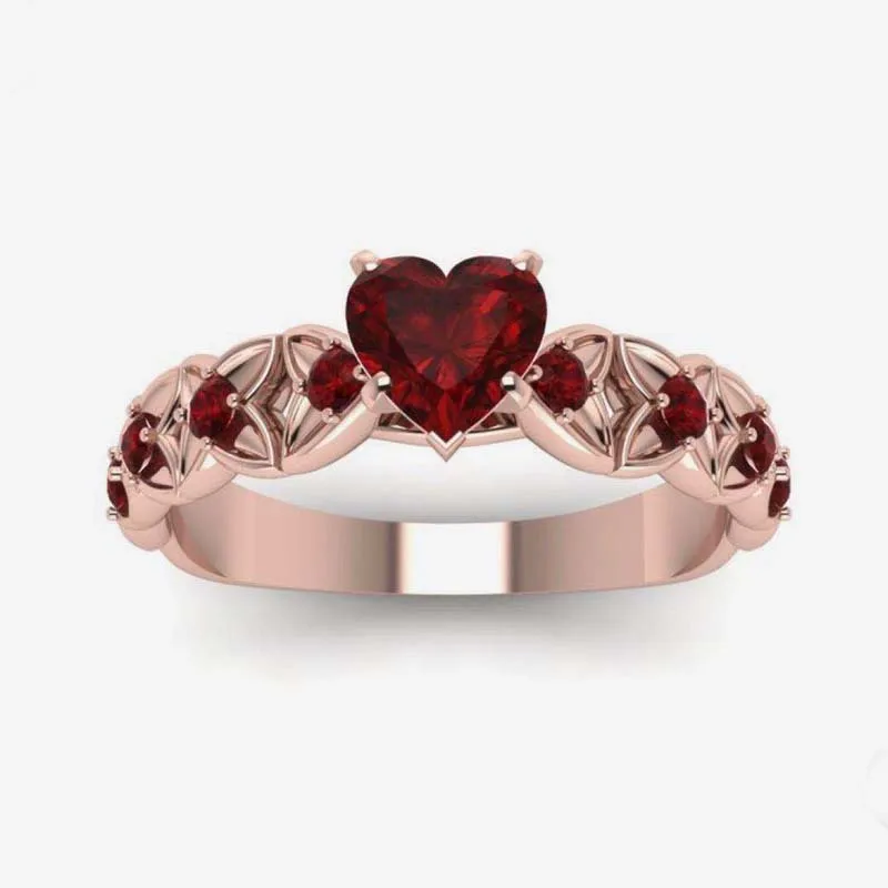 

Fashion Ring Heart Set Red Diamond Ring Finger Wedding Ring Plated with Rose Gold Micro Zircon Ring